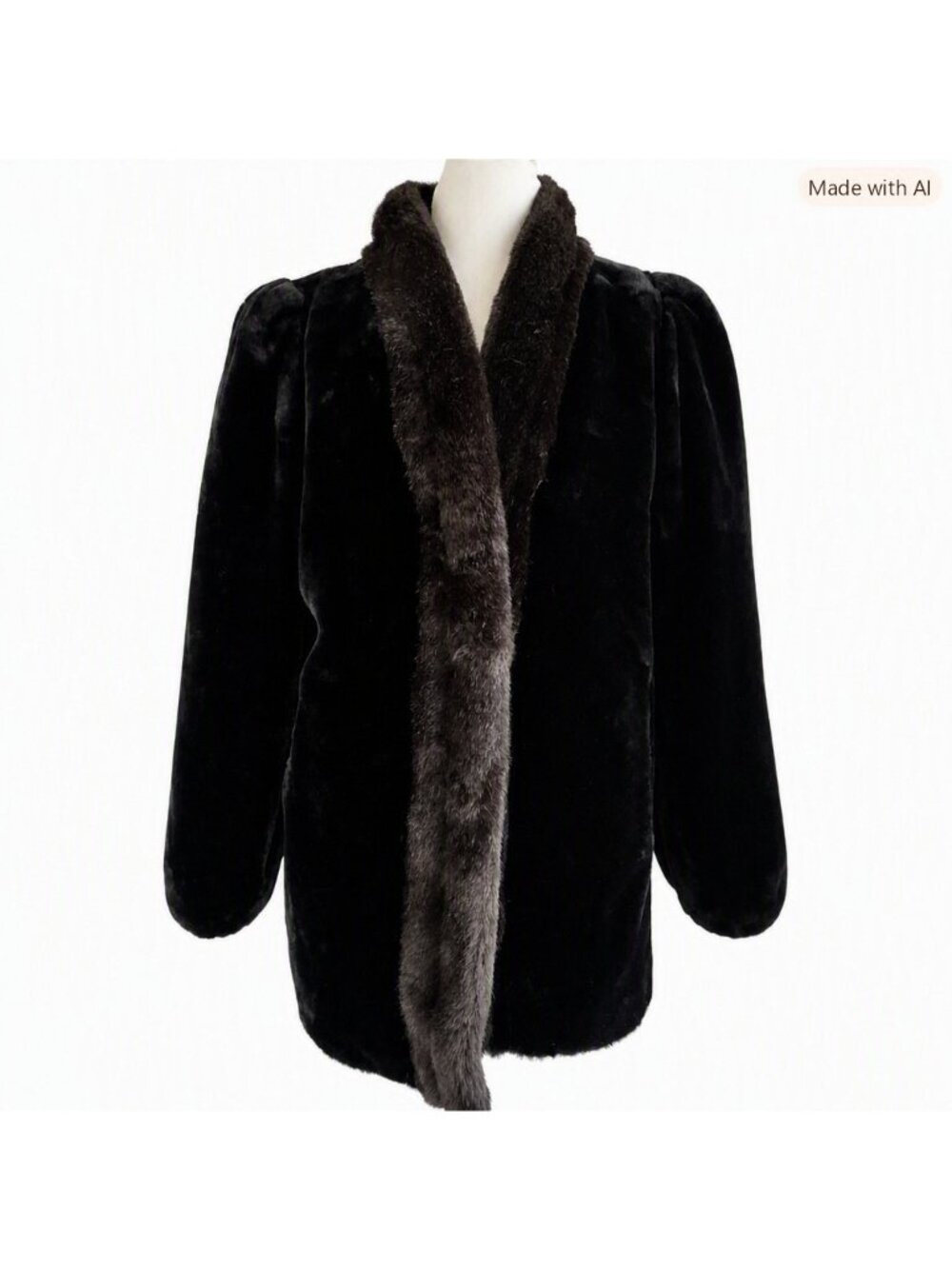 Vtg 80s Jordache Faux Fur Coat Woman Size 11/12 Black Brown Plush Glam Mob Wife